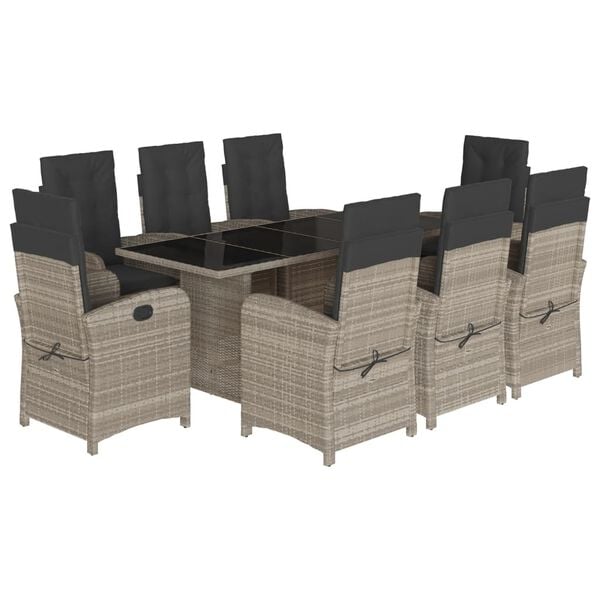 vidaXL Set Pranzo da Giardino 9pz con Cuscini Grigio Chiaro Polyrattan