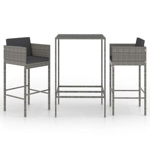 vidaXL Set Bar da Giardino 3 pz con Cuscini in Polyrattan Grigio