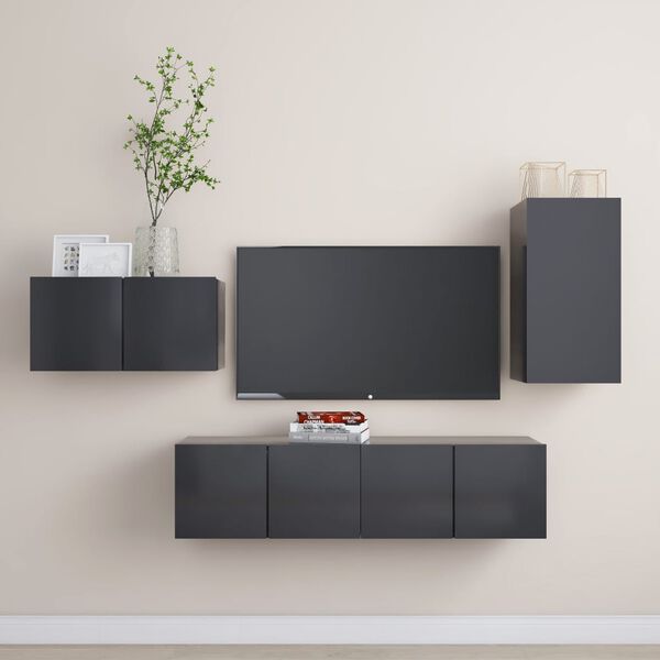 vidaXL Set Mobili Porta TV 4 pz Grigio in Legno Multistrato