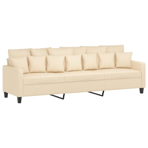vidaXL Divano a 3 Posti con Poggiapiedi Crema 210cm in Tessuto