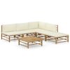vidaXL Set Salotto da Giardino 6pz con Cuscini Bianco Crema in Bamb&ugrave;