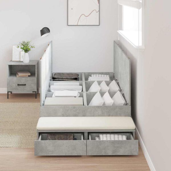 vidaXL Struttura letto con contenitore Grigio cemento 100 cm