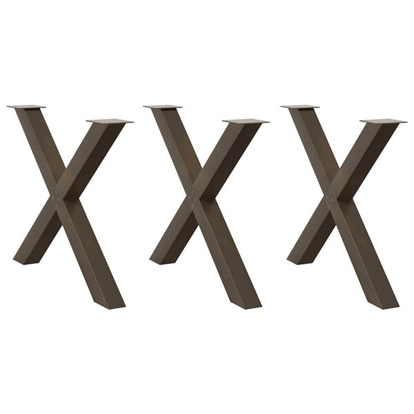 vidaXL Gambe per tavolo da pranzo a forma di X 3 pz in acciaio naturale 90x(72-73) cm