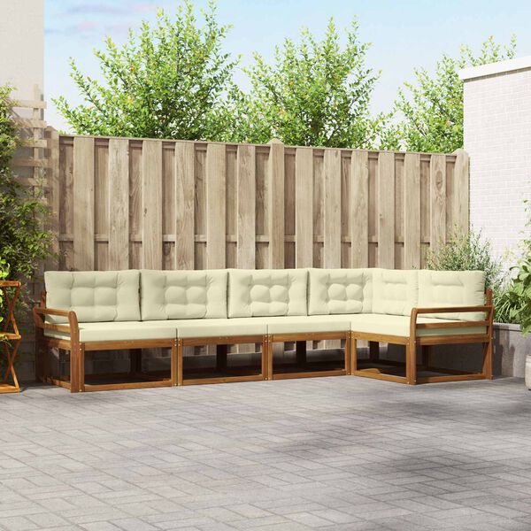 vidaXL Set di divani da esterno con cuscino 5 pcs Naturale e Crema