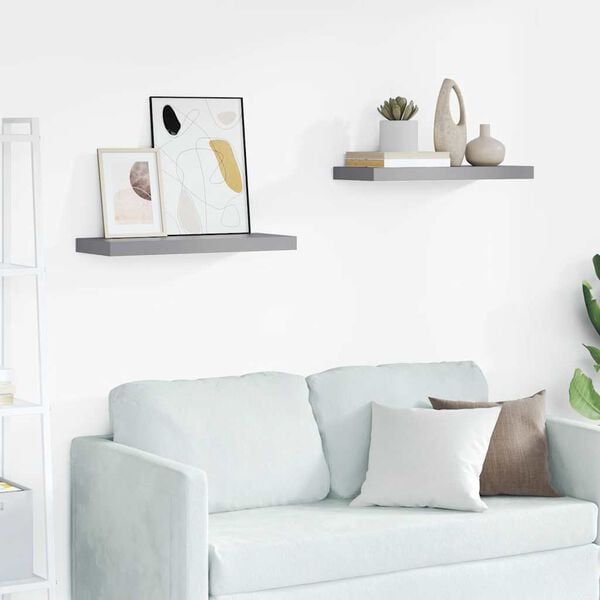 vidaXL Scaffali a Parete 2 pz Grigi 60x23,5x3,8 cm in MDF