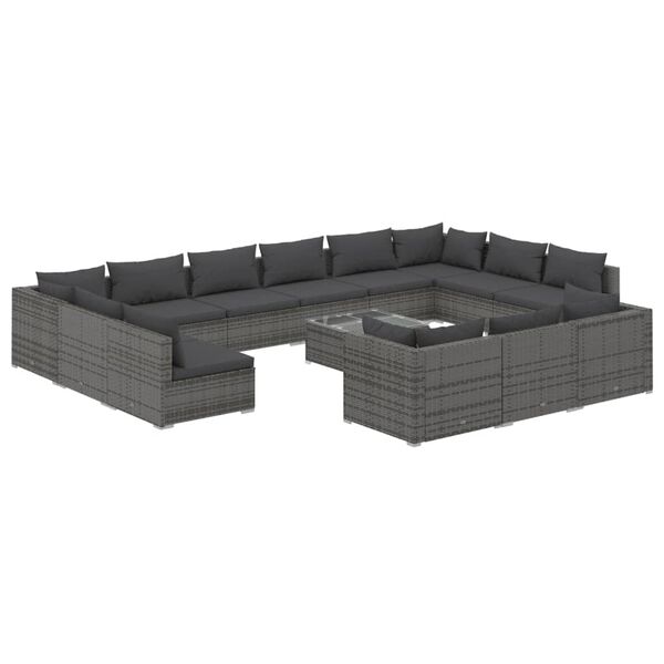 vidaXL Set Divani da Giardino 14 pz con Cuscini in Polyrattan Grigio