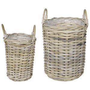 vidaXL Cesto per Piante GENDT 2 pz Grigio naturale Rattan Kubu