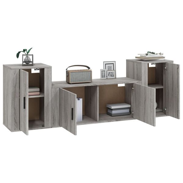 vidaXL Set Mobili Porta TV 3 pz Grigio Sonoma in Legno Multistrato