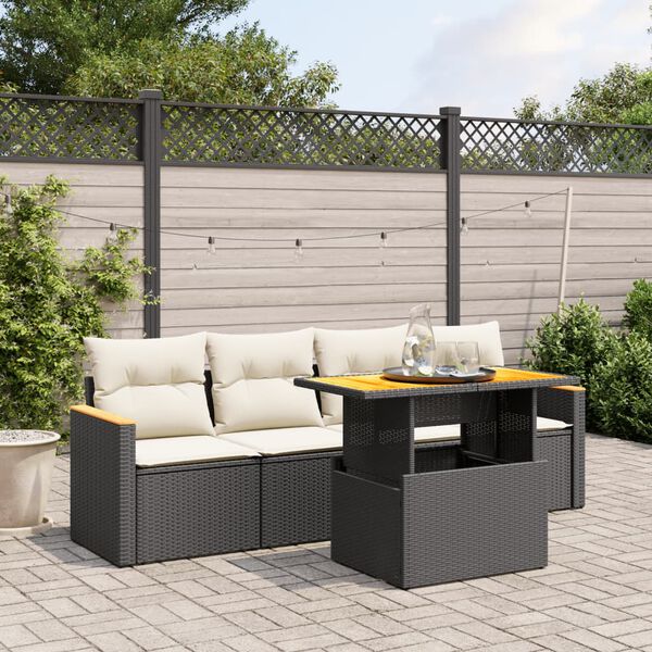 vidaXL Set Divani da Giardino 5 pz con Cuscini in Polyrattan Nero