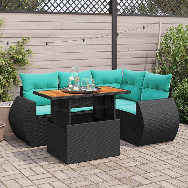 vidaXL Set Divani da Giardino 5 pz con Cuscini in Polyrattan Nero