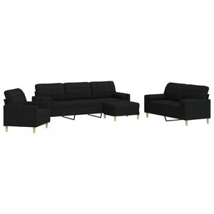 vidaXL Set Divani 4 pz con Poggiapiedi e Cuscini Nero in Tessuto