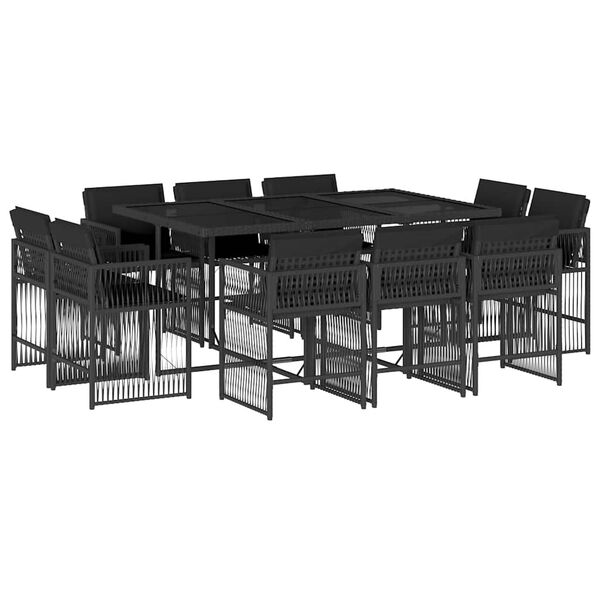 vidaXL Set da Pranzo da Giardino 11 pz con Cuscini in Polyrattan Nero