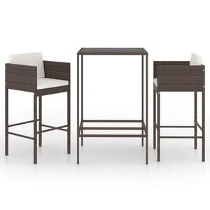 vidaXL Set Bar da Giardino 3 pz con Cuscini in Polyrattan Marrone