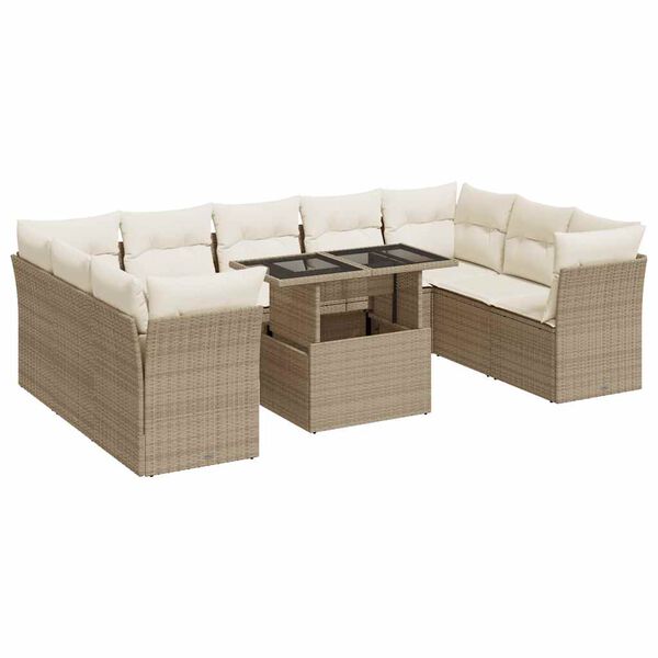 vidaXL Set Divano da Giardino 10 pz con Cuscini Beige in Polyrattan