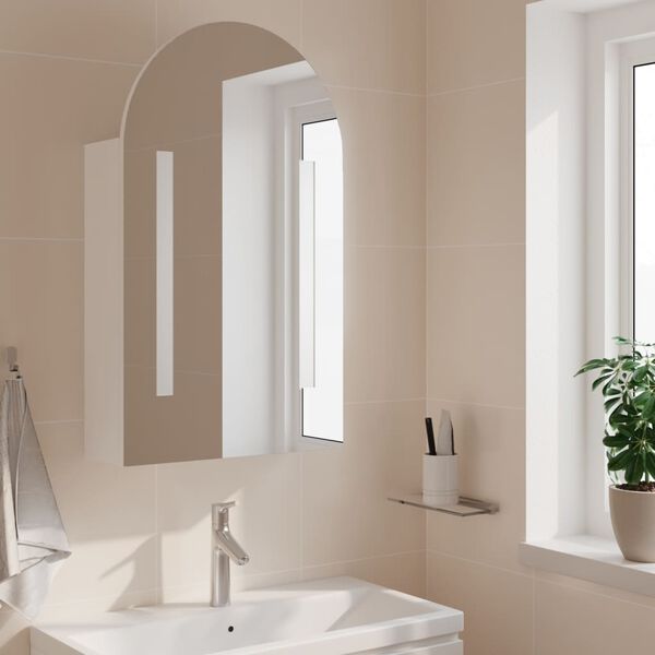 vidaXL Armadietto Bagno con Specchio e LED ad Arco Bianco 42x13x70 cm