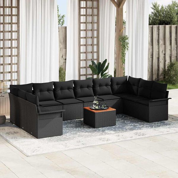 vidaXL Set Divano da Giardino 11 pcs Nero Poly Rattan