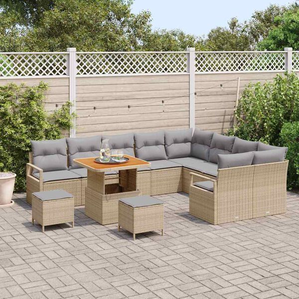 vidaXL Set Divano da Giardino con cuscino 12 pcs Beige Poly Rattan