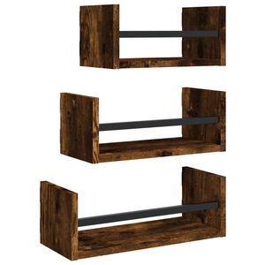 vidaXL Set Mensole Parete con Aste 3pz Rovere Fumo Legno Multistrato