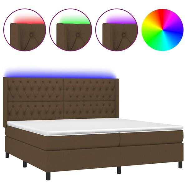 vidaXL Letto a Molle Materasso e LED MarroneScuro 200x200cm in Tessuto