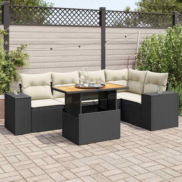 vidaXL Set Divano da Giardino 6 pz con Cuscini Nero in Polyrattan