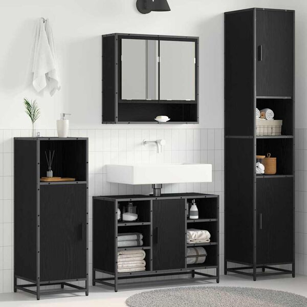 vidaXL Set di mobili per il bagno Rovere Nero 35 x 37,5 x 188,5 cm