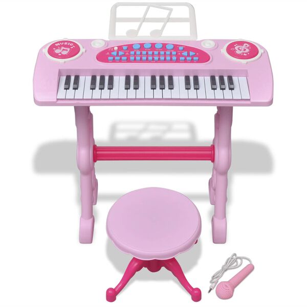 vidaXL Gioco Bambini Tastiera con Sgabello/Microfono 37 Tasti Rosa