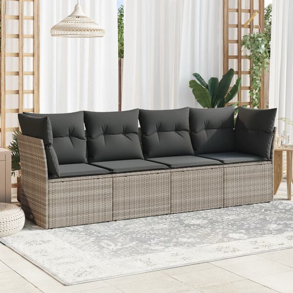 vidaXL Set Divano da Giardino 4pz con Cuscini Grigio Chiaro Polyrattan