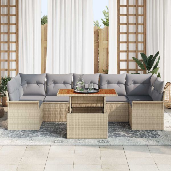 vidaXL Set Divano da Giardino 8 pcs Beige Poly Rattan