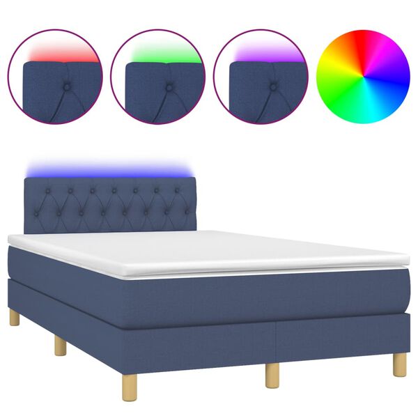vidaXL Letto a Molle con Materasso e LED Blu 120x200cm in Tessuto