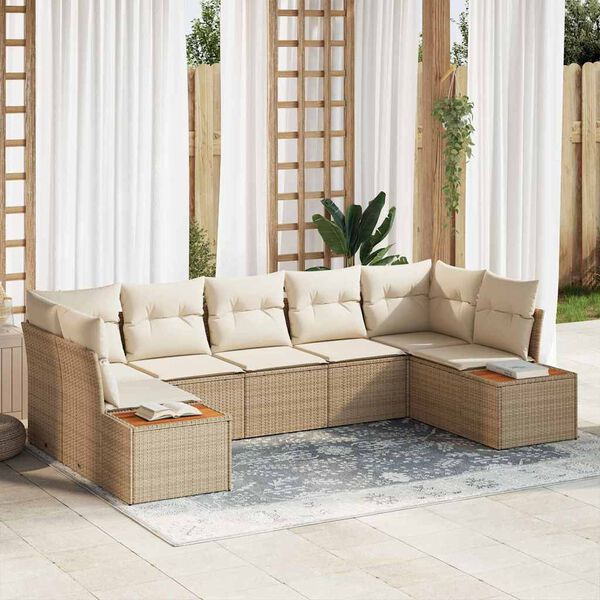 vidaXL Set Divano da Giardino 7 pcs Beige e Crema Polyrattan