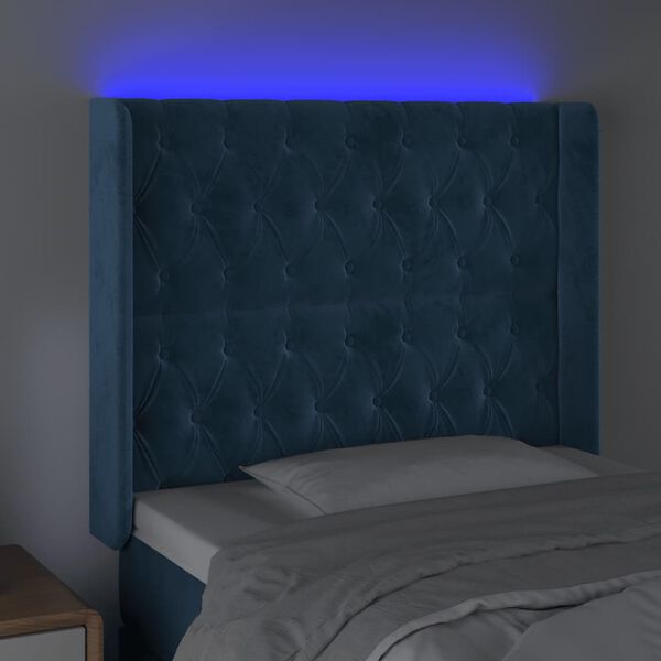 vidaXL Testiera a LED Blu Scuro 93x16x118/128 cm in Velluto