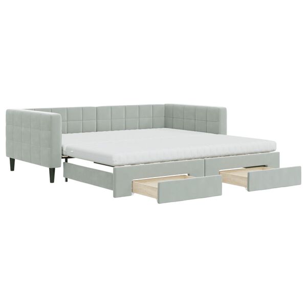 vidaXL Divano Letto Estraibile Cassetti Grigio Chiaro 100x200 Velluto