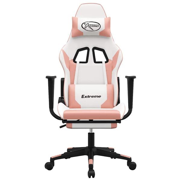 vidaXL Sedia da Gaming Massaggio Poggiapiedi Bianco e Rosa Similpelle