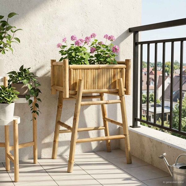 vidaXL Vaso da Giardino con Supporto Naturale 50 x 38 x 74 cm Bamb&ugrave;