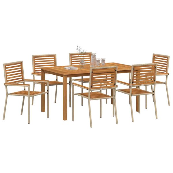 vidaXL Set da Pranzo per Giardino 7 pcs Beige Legno di Acacia Massello