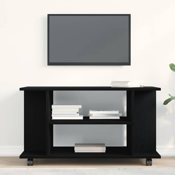 vidaXL Mobile TV Ruote Rovere Nero 80x40x45cm Legno Multistrato