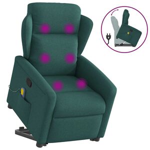 vidaXL Poltrona Alzapersona Massaggiante Verde Scuro in Tessuto