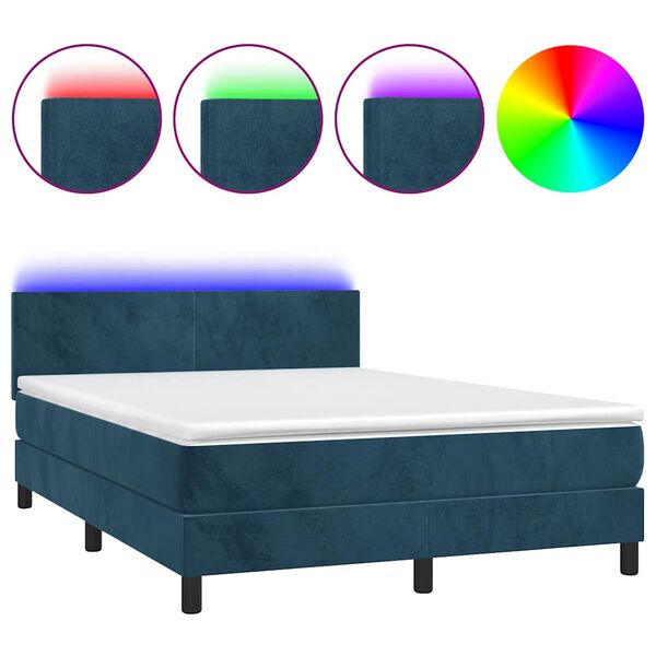 vidaXL Letto a Molle con Materasso e LED Blu Scuro 140x200 cm