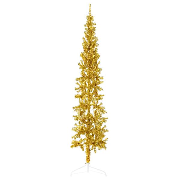 vidaXL Albero Natale Artificiale Sottile a Met&agrave; con Supporto Oro 180cm