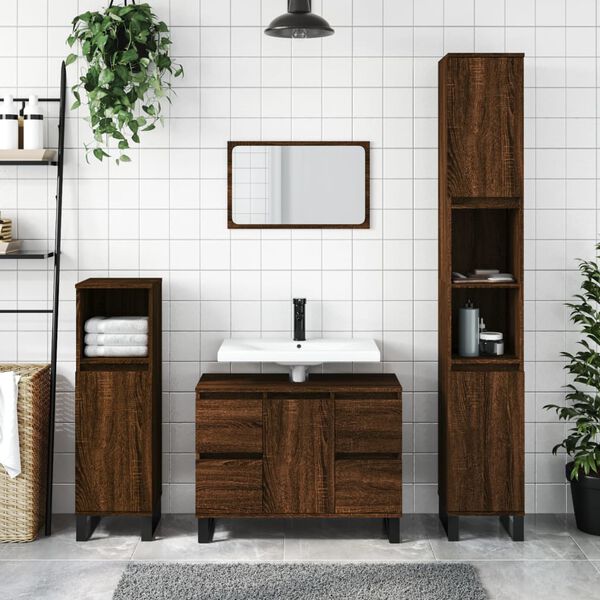 vidaXL Armadietto Bagno Rovere Marrone 30x30x100 cm Legno Multistrato