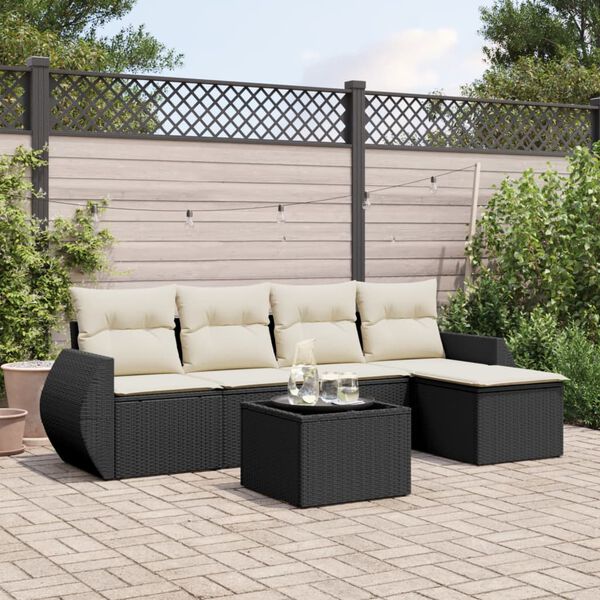 vidaXL Set Divano da Giardino 6 pz con Cuscini Nero in Polyrattan