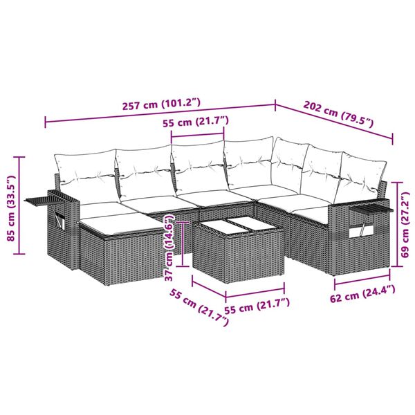 vidaXL Set Divano da Giardino 8pz con Cuscini Grigio Chiaro Polyrattan