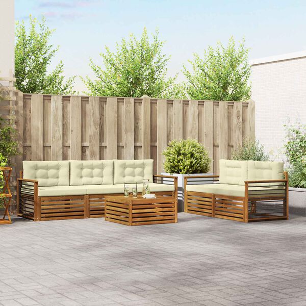 vidaXL Set di divani da esterno con cuscino 6 pcs Naturale e Crema
