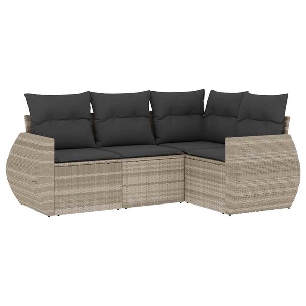 vidaXL Set Divano da Giardino 4pz con Cuscini Grigio Chiaro Polyrattan
