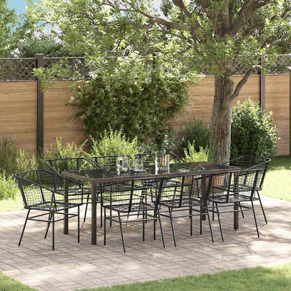 vidaXL Set da Pranzo per Giardino 9 pcs Nero polyrattan