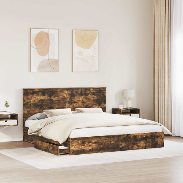 vidaXL Letto con Contenitore con testiera Rovere fum&eacute; 180 x 200 cm