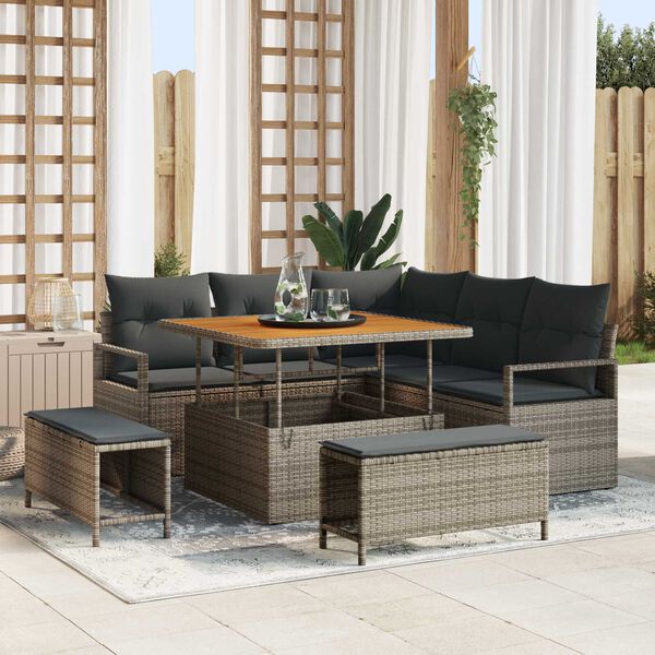 vidaXL Set Divano da Giardino con cuscino 8 pcs Grigio polyrattan