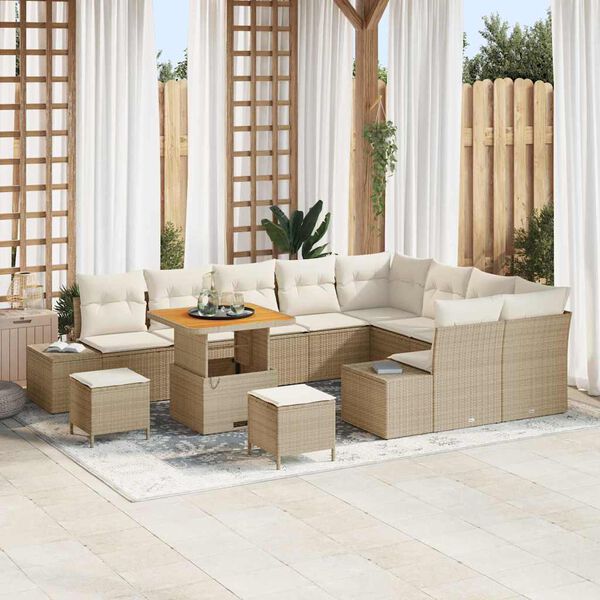 vidaXL Set Divano da Giardino con cuscino 12 pcs Beige polyrattan