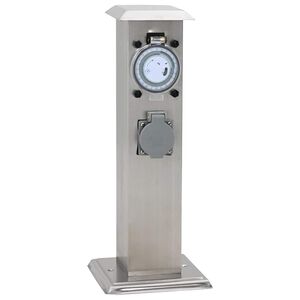vidaXL Presa Elettrica da Giardino a Pilastro Acciaio Inox con Timer