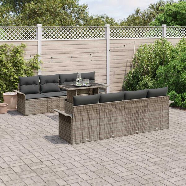 vidaXL Set Divano da Giardino con cuscino 9 pcs Grigio polyrattan